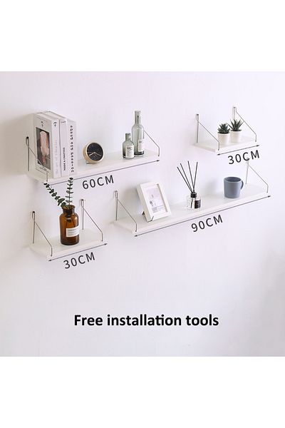 Old_Feller 4-Piece Black Floating Wood Shelves with/Metal Brackets, Free Install Tool