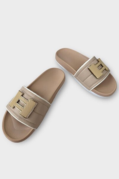 Liger Papuci de zi cu zi pentru femei cu cataramă Papuci de lucru pentru vacanță la plajă, acasă, de vară, BEIGE