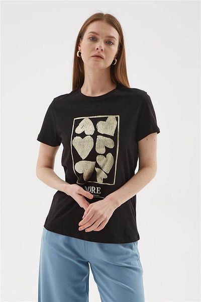 Fashion Friends 100% Cotton Printed Black T-Shirt