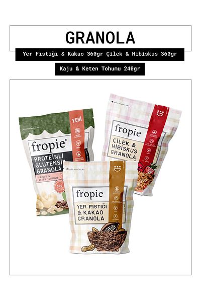 FROPİE Fropie Peanut & Cocoa - Strawberry & Hibiscus - Gluten-Free Cashew & Flax Seed Granola Set of 3