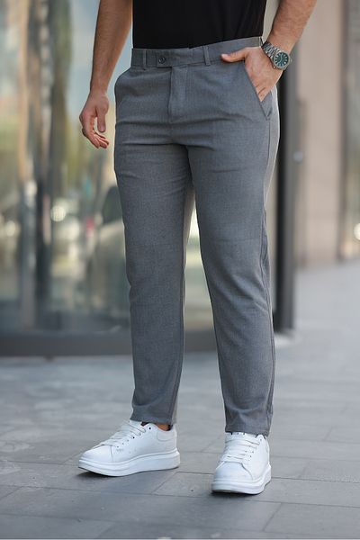 Mero Life Men's Gray Italian Cut Slim Fit Quality Flexible Lycra Ankle Length Fabric Trousers