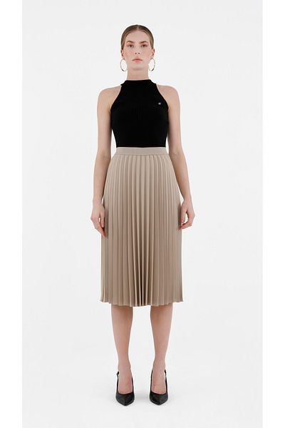 Guzella Knee Length Pleated Elastic Waist Skirt