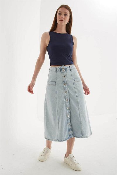 Fashion Friends Fusta midi din denim albastru