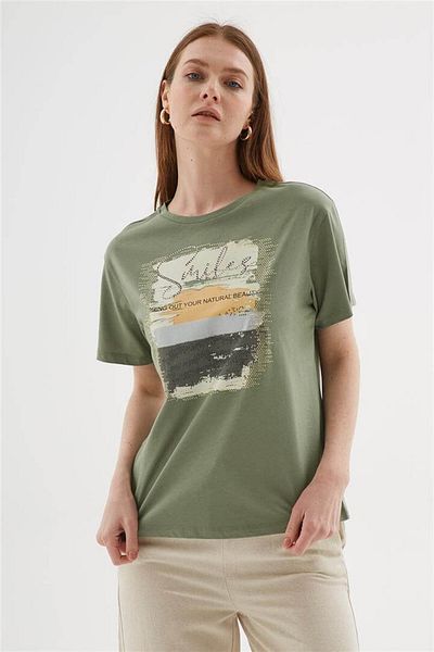 Fashion Friends Μπλούζα με κοντομάνικο 100% βαμβάκι Χακί