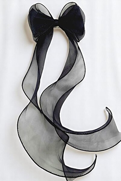 PETEK AKSESUAR Дамска дълга катарама с панделка от тюл, тъмно черна