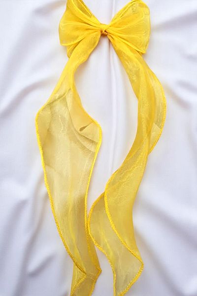 PETEK AKSESUAR Women's Long Tulle Bow Buckle Dark Yellow