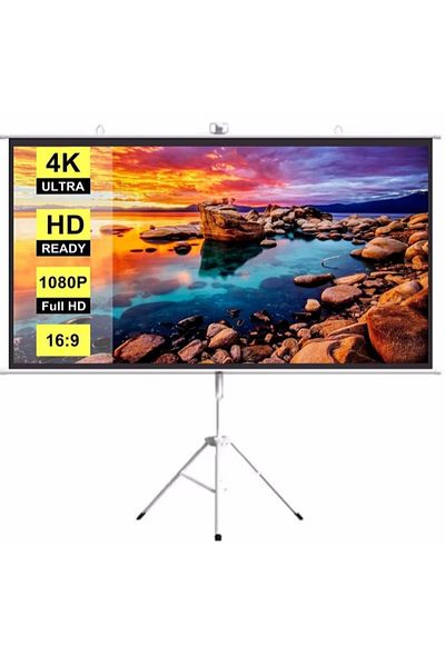 FlashHawk 84 inch 16:9 Portable Projector Screen, White Fiberglass Material, 2-in-1 Wall Mount&Tripod Stand
