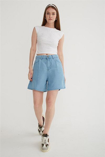 Fashion Friends Pantaloni scurți din denim cu talie înaltă Albastru