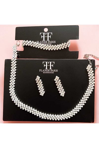 Flaner Paris Accessorize Flaner Paris 3-Piece Women's Cross Stitch Necklace Earrings Bracelet Set