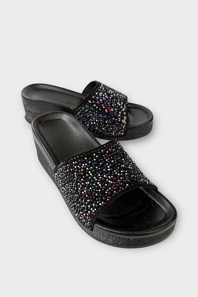 Liger Γυναικείες καθημερινές παντόφλες Stone Wedge Heel Κομψές καλοκαιρινές παντόφλες για διακοπές στο σπίτι στην παραλία ΜΑΥΡΟ - ΜΠΛΕ