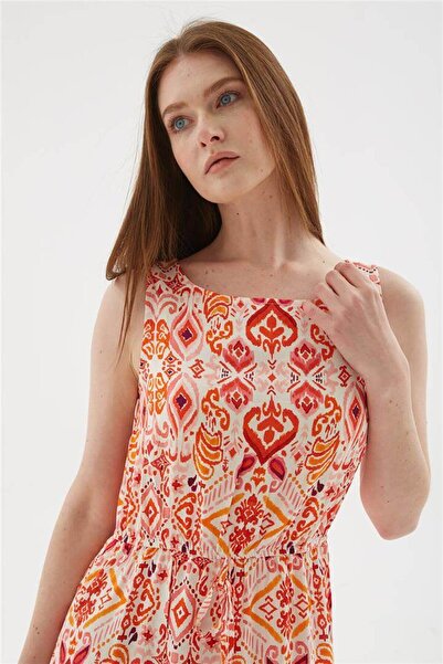 Fashion Friends Patterned Viscose Dress in Ecru Color