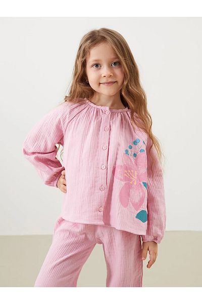 LC Waikiki Lcw Kids Pink Shirred Girls' Shirt and Pants 2-Piece