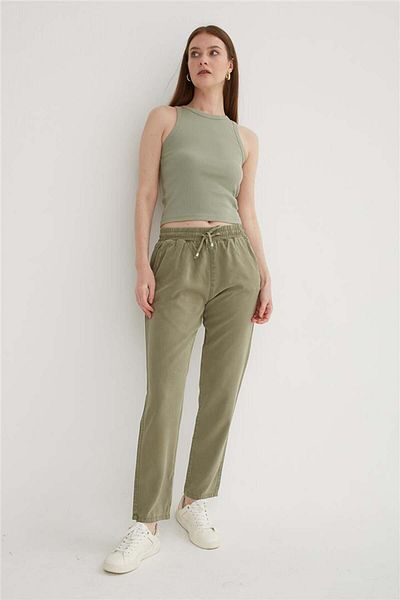 Fashion Friends Comfortable Stretchy Tie Waist Trousers Khaki