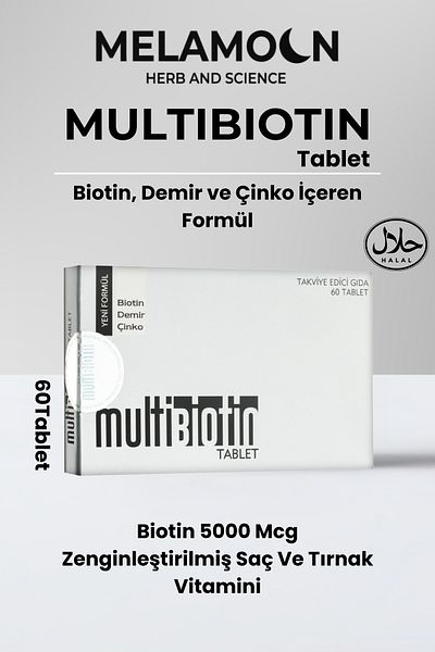 Multibiotin Biotin 5000 Mcg Enriched Hair and Nail Vitamin - Iron and Zinc Additive 60 Tablets