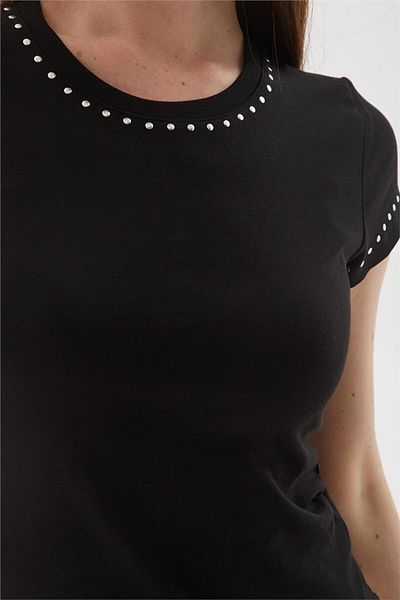 Fashion Friends Studded Detailed 100% Cotton T-Shirt Black