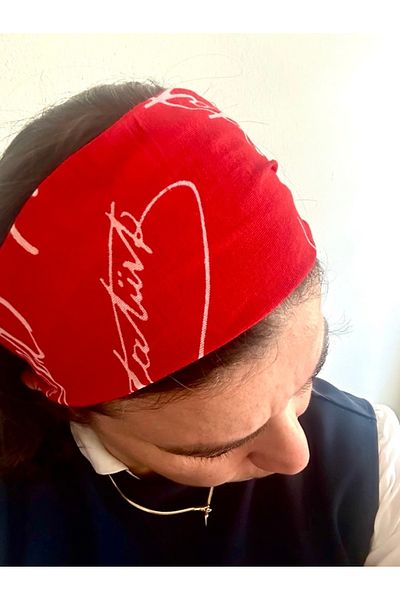 ALS Tasarım Dünyası Ataturk Signed Red Color Unisex Cotton Elastic Back Hair Band 23 April Bandana