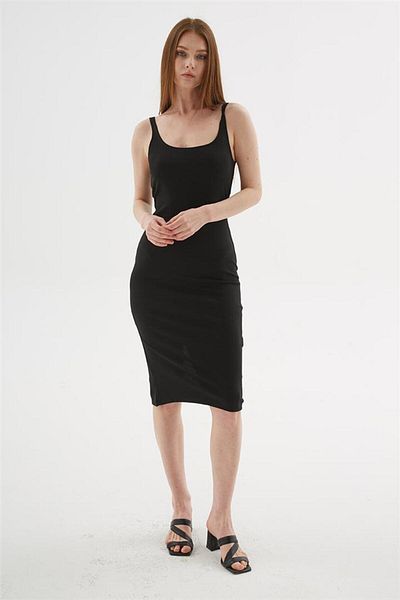 Fashion Friends Square Neck Midi Dress, Black