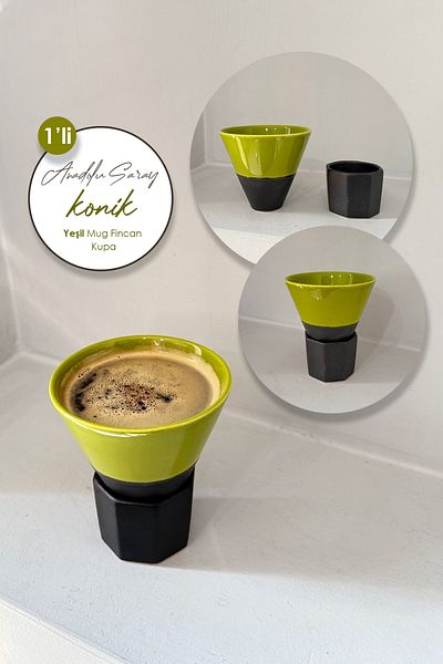 Anadolu Saray Handmade Ceramic Green Cone Design Mug Mug Cup |   Mug Cup Mug Coffee Cup