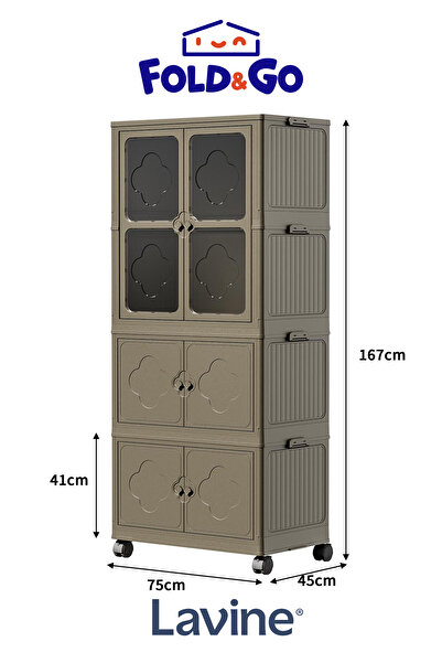 obido Lavine 3 Katlı Gardırop Portatif Dolap Tekerlekli Çok Amaçlı Manyetik K...