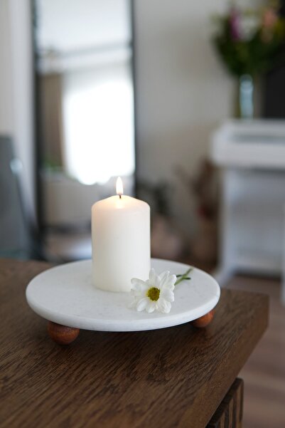 EVLE Beyaz Mermer Sunum Tabağı 19 cm | Şık Mumluk & Dekoratif Stand