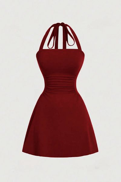 World Fashion Trends Halter Neck Gathered Waist Mini Dress Jt5064