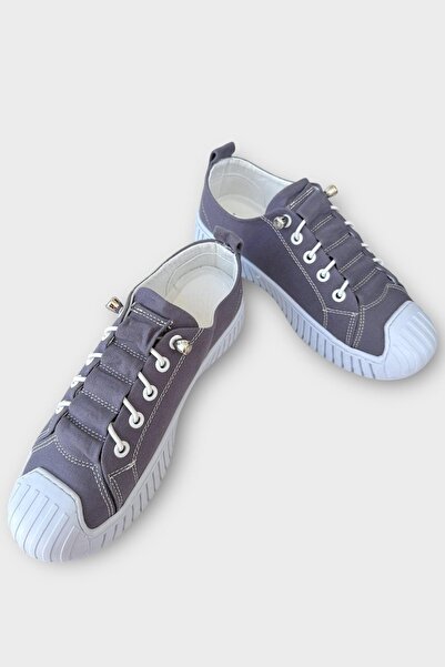 Liger Unisex Kolay Giyilebilir Lastik Bağcıklı Spor Keten Sneaker Ayakkabı FÜME