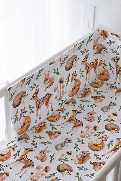 Tuğba Kuğu Baby Bedside Protector and Printed Sheet Sleeping Set - İconic Series - Autumn Forest Animals