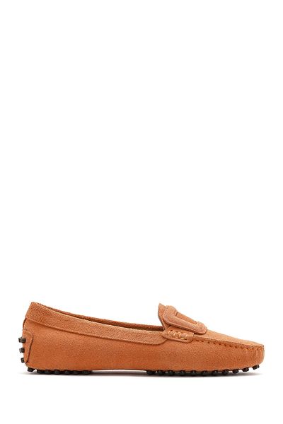 Derimod Women's Orange Suede Leather Loafer 25Sfd 291010