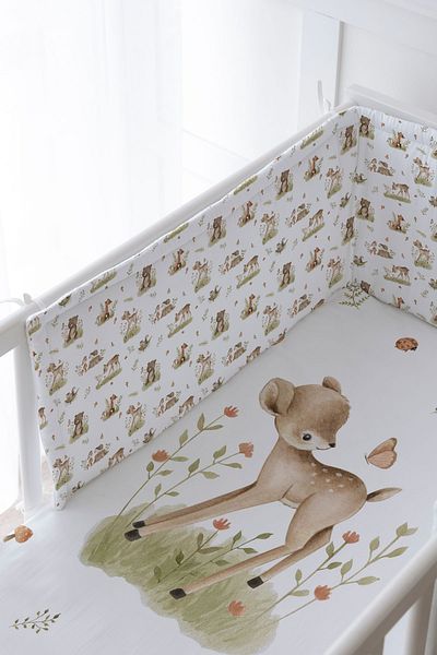Tuğba Kuğu Baby Bedside Protector and Printed Sheet Sleeping Set - Iconic Series - Gazelle Playing with Butterfly