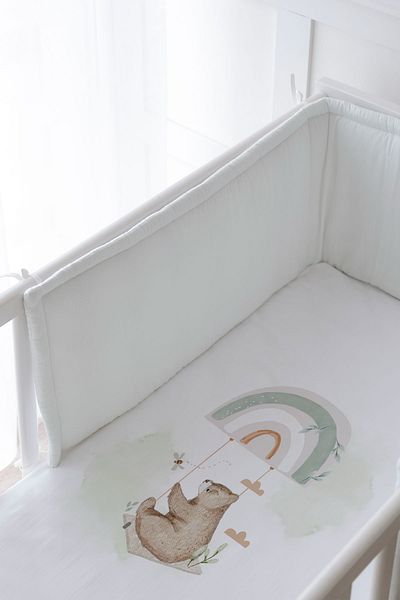 Tuğba Kuğu Royal Series Baby Sleeping Set - Bedside Welcome Baby Bear with Protective and Printed Sheets