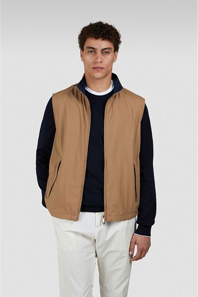 PAUL&SHARK Men's Regular Fit Stand Collar Zippered Inner Pocket Brown Vest 25412621 -627