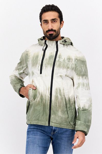 Selected Homme هودي رجالي بأكمام طويلة وغطاء رأس وصبغة بلون أخضر كاكي