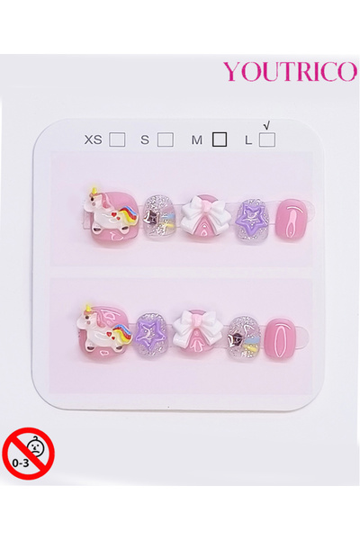 Youtrico أظافر صناعية للأطفال مصنوعة يدويًا بنسبة 100%، لونها أخضر قوس قزح، آ...