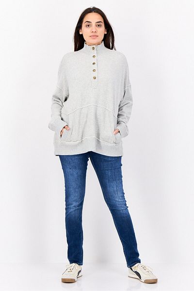 aerie Women Mock Neck Long Sleeves Heather Sweatshirt, Grey