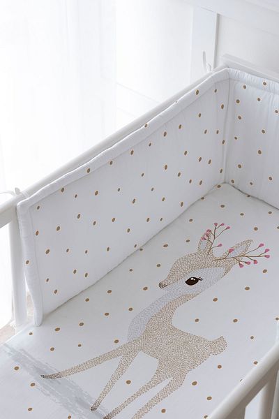 Tuğba Kuğu Baby Bedside Protector and Printed Sheet Sleeping Set - İconic Series - Deer with Flower Horns