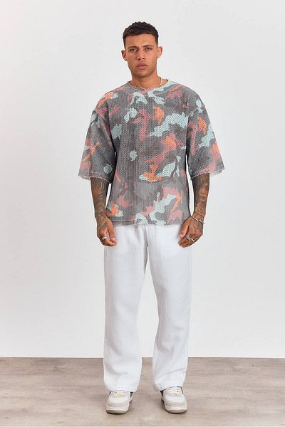 İLKCET MODA Knitted Jacquard Half Sleeve Oversize Tshirt