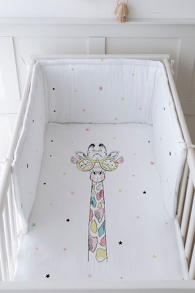 Tuğba Kuğu Baby Bedside Protector and Printed Sheet Sleeping Set - İconic Series - Colorful Giraffe
