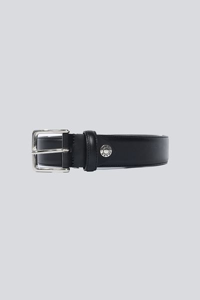 PAUL&SHARK Men's Metal Buckle, Cattle Brand Logo Black Belt