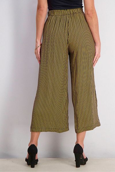 GAP Women Stripe Print Side Zipper Pants, Olive and Black