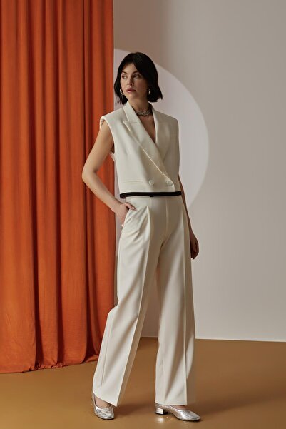 Naar Жіночий безрукавний піджак з ґудзиками, широкий крій, екрю NAAR12609-EKRU