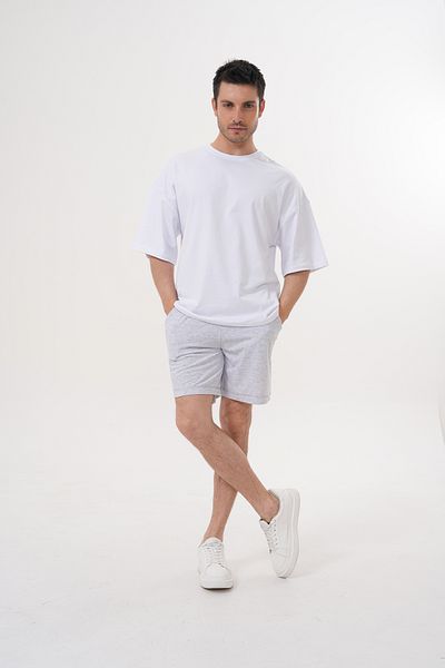 ACTIVE MODA -Men's Short Sleeve Gray Color Tshirt- Shorts Set 2-Piece Cotton Fabric Large Size