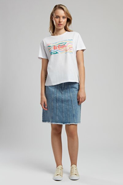 Lee Cooper Zebrars Kadın %100 Pamuk O Yaka T-Shirt Beyaz