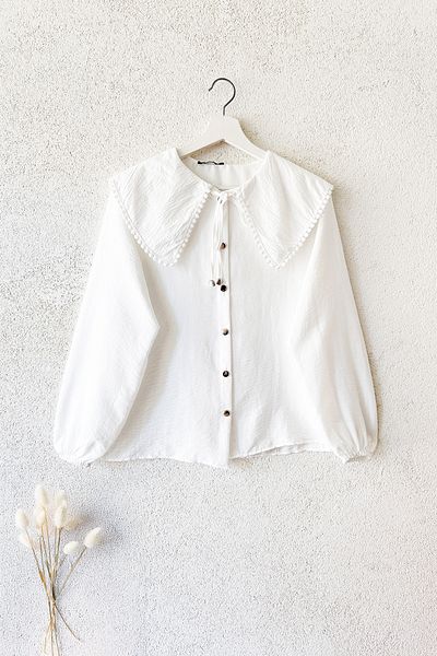 MODAQU Μπλούζα Sailor Collar Ruched - Λευκή