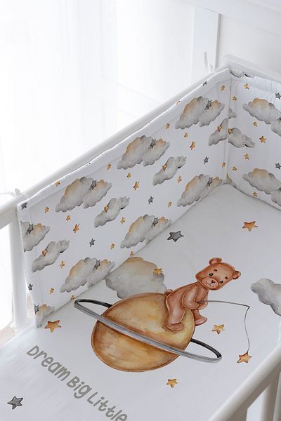 Tuğba Kuğu Baby Bedside Protector and Printed Sheet Sleeping Set - Pure Baby Series - Bear Holding a Star