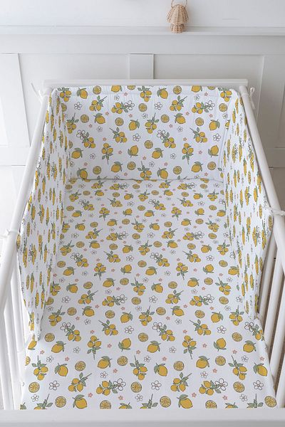 Tuğba Kuğu Baby Bedside Protector and Printed Sheet Sleeping Set - Iconic Series - Lemon