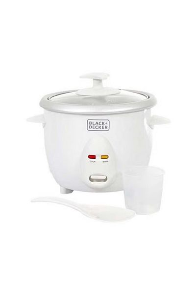 Black&Decker طنجرة أرز، وعاء ألومنيوم غير لاصق قابل للإزالة، صينية تبخير، 0.6 لتر، 350 واط، RC650-B5 أبيض