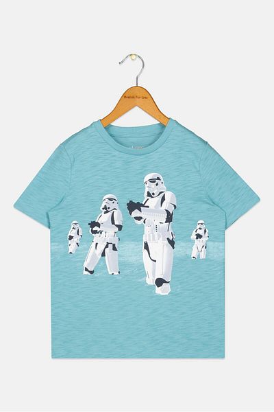 GAP x Star Wars Kids Boy Crew Neck Short Sleeve Graphic Print T-Shirts, Mint Blue