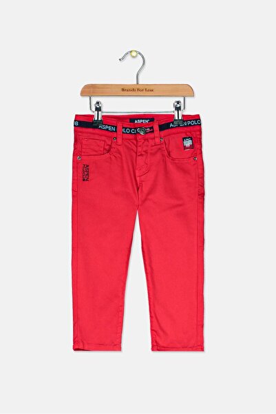 Aspen Polo Club بنطلون سادة للأولاد الصغار، أحمر