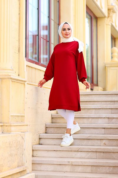 Moylin Women's Red Tunic with Slits on the Sides 1483