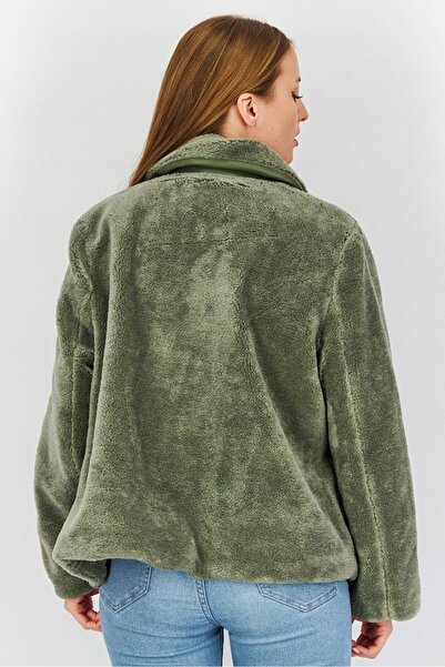 REBECCA MINKOFF Women Faux Fur Long Sleeve Jacket, Olive